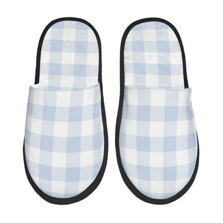 Balery Blue Checkboard Slient Indoor Furry Fleece Comfort House Shoes Soft Non-Slip Home Shoes Cotton slippers House Slippers-- Large
