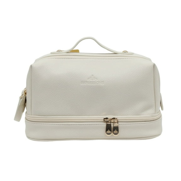 Impressions Vanity Cordoba Double Layer Makeup Bag with Top Handle, Faux Pebbled Supple Leather