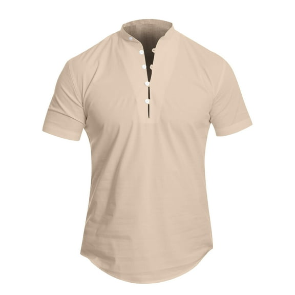 Baqcunre Polo Shirts For Men Men Summer Solid Stand Collar Short Sleeve Casual Loose Shirt Top Sweatshirt Tops For Men Beige L
