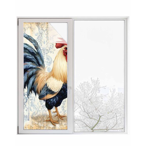 Window Privacy Film Retro Rooster Stained Glass Window Film Decorative Sun Block Window Cover Watercolor Pastoral Animals Botanical Window Clings Static Adhesive Sticker for Bathroom 23.6"x59"