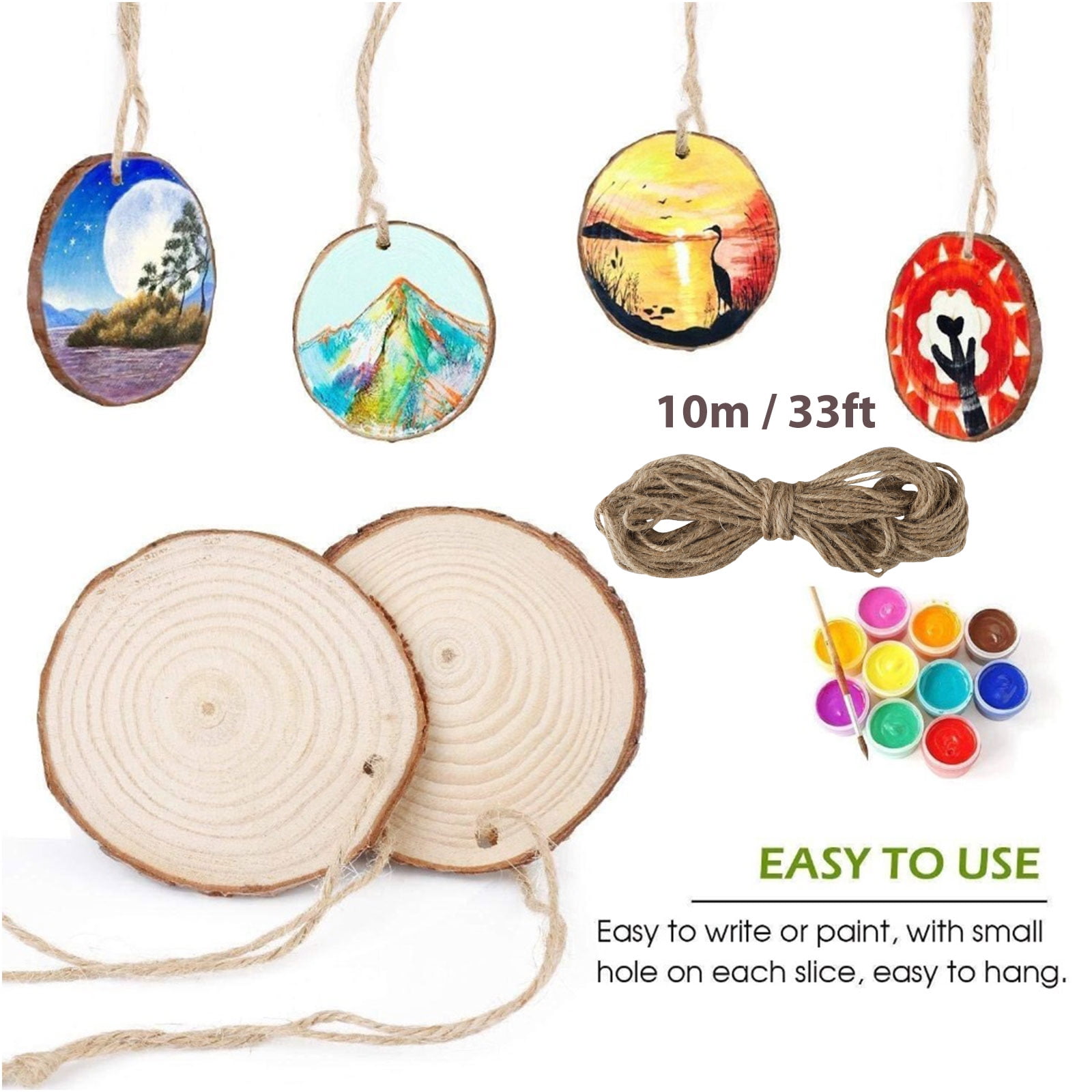 2020 New SENMUT Craft Unfinished Natural Wood Slices Christmas Ornament 30 Pcs 2.0-2.4 inches Wooden Cutouts for DIY Crafts Predrilled Tree Slices with an sAlloy Circles 