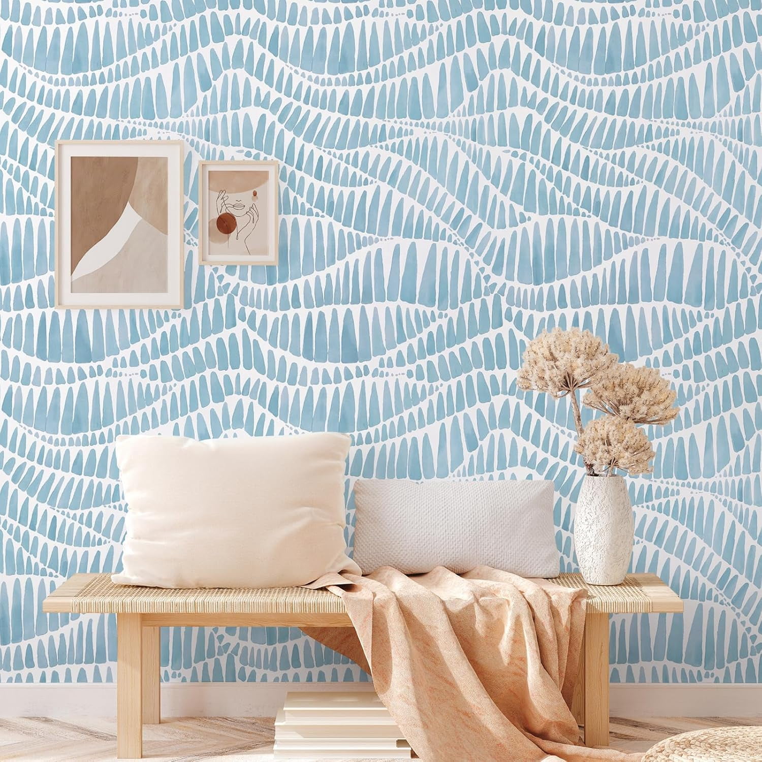 DAZLUT Modern Peel and Stick Wallpaper Self Adhesive Wallpaper Boho Contact Paper Blue Geometric Wallpaper Removable Decorative Wallpaper for Bedroom Bathroom Cabinets Decor Vinyl,17.3" x 394"