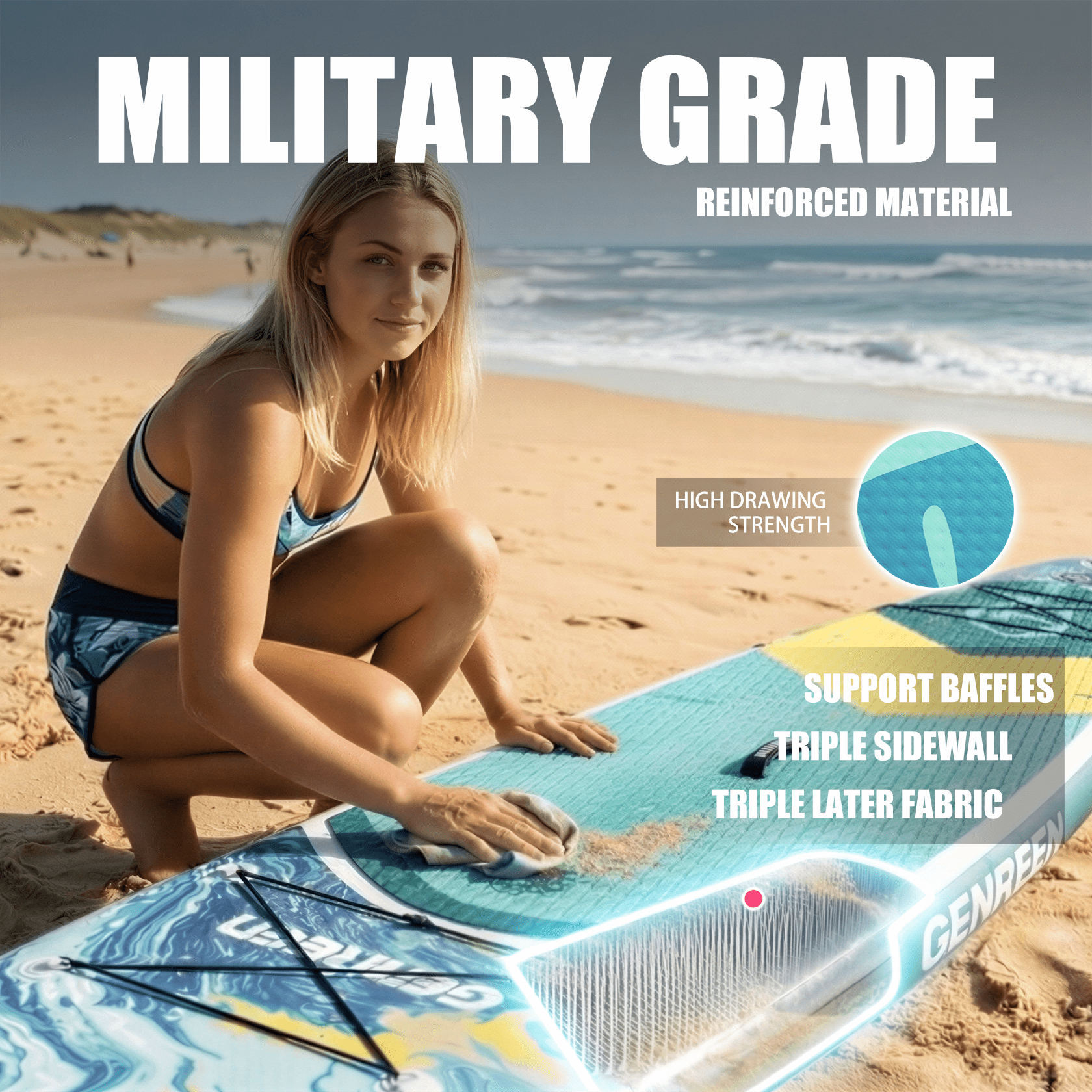 Genreen Inflatable Stand up Paddle Board with SUP Accessories, 11’ Fishing Paddle Boards for Adults & Youth of All Skill Levels