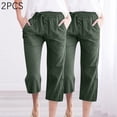 thumbnail image 2 of JIUKE 2PC Capri Pants for Women Casual Loose Comfy Cotton Linen Pants Lightweight Cropped Lounge Trousers with Pockets, 2 of 5