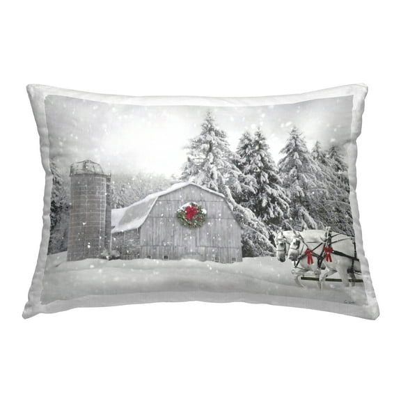 Stupell Industries Snowy Barn & Horses Decorative Printed Throw Pillow, 14 x 20