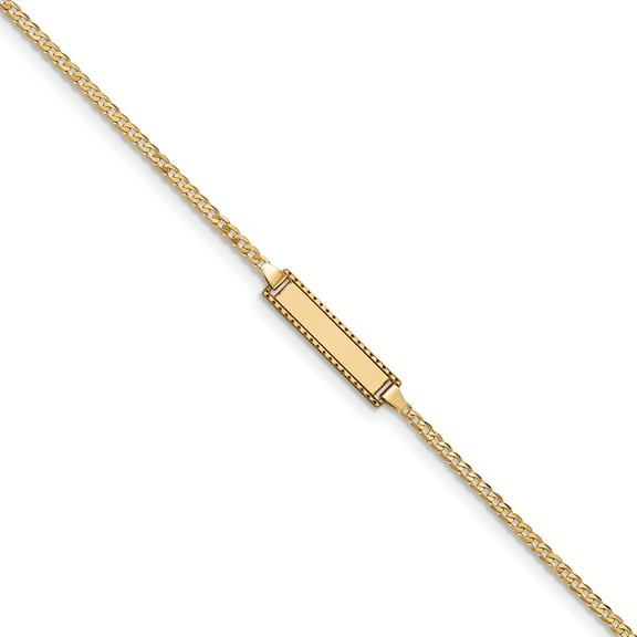 Real 14kt Yellow Gold 6in Engraveable Curb Link Baby/Child ID Chain Bracelet; for Children; for Women and Men