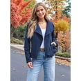 thumbnail image 5 of Women Faux Leather Jackets Suede Fall Fashion Outfits Winter Clothes Open Front Cropped Coat Outwear Blue L, 5 of 8