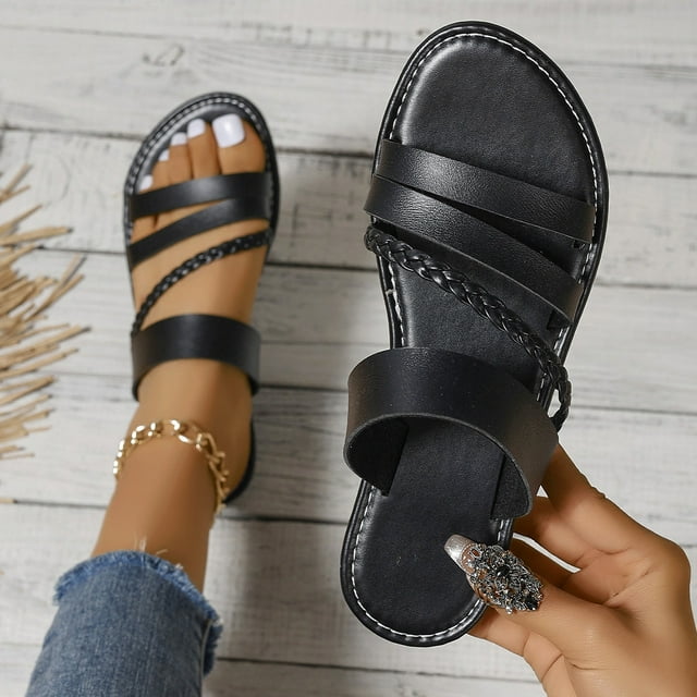 Sandales Plates Mode pour Femmes, Chaussures Ouvertes Confortables Antidérapantes Décontractées d'Été pour Femmes Filles
