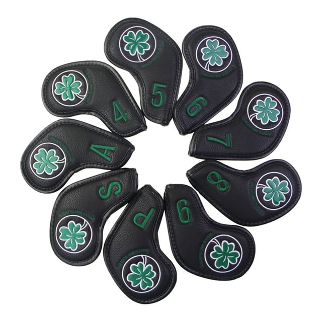 Sonducket Patrón de trébol de manga de hierro de golf No es fácil de dañar Cubiertas de cabeza a prueba de sol Diseño autoadhesivo Funda Golf Negro