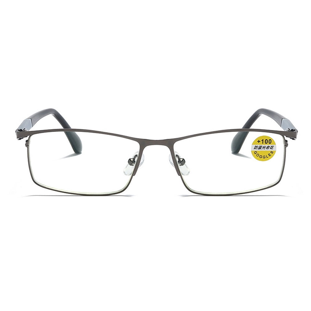 2 Pairs of Men Anti-blue light Reading Glasses 2.00 Metal Business Business Rectangular Spring Hinges Gunmetal Readers +2.0