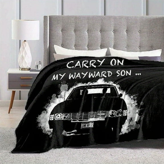 Supernatural Classic Car Design Blanket 'Carry On My Wayward Son' Theme Soft All-Season Throw Vintage Style Home Decor for Sofa or Bed Lightweight & Durable