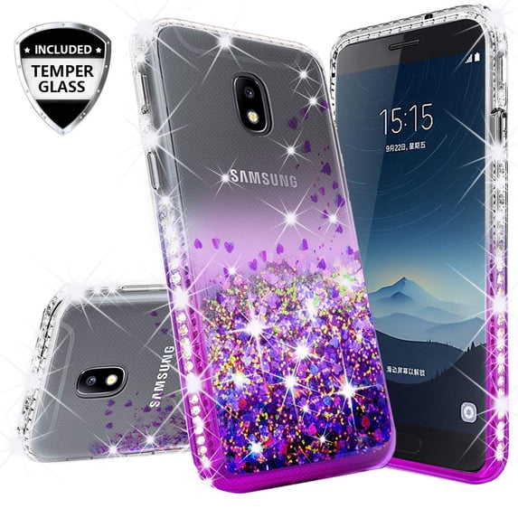 Compatible for Samsung Galaxy J3 2018/J3 Orbit/J3 Achieve/J3 Express Prime/J3 Prime 2/J3 Emerge 2018/Amp Prime 3/J3 Eclipse 2/Sol 3/J3 Aura/J3 Star Case, w/Temper Glass Screen Protector Clear/Purple