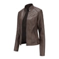 thumbnail image 3 of AZoiNM Women's Slim Fit Motorcycle Jacket PU Leather Stand Collar Zipper Front, 3 of 11