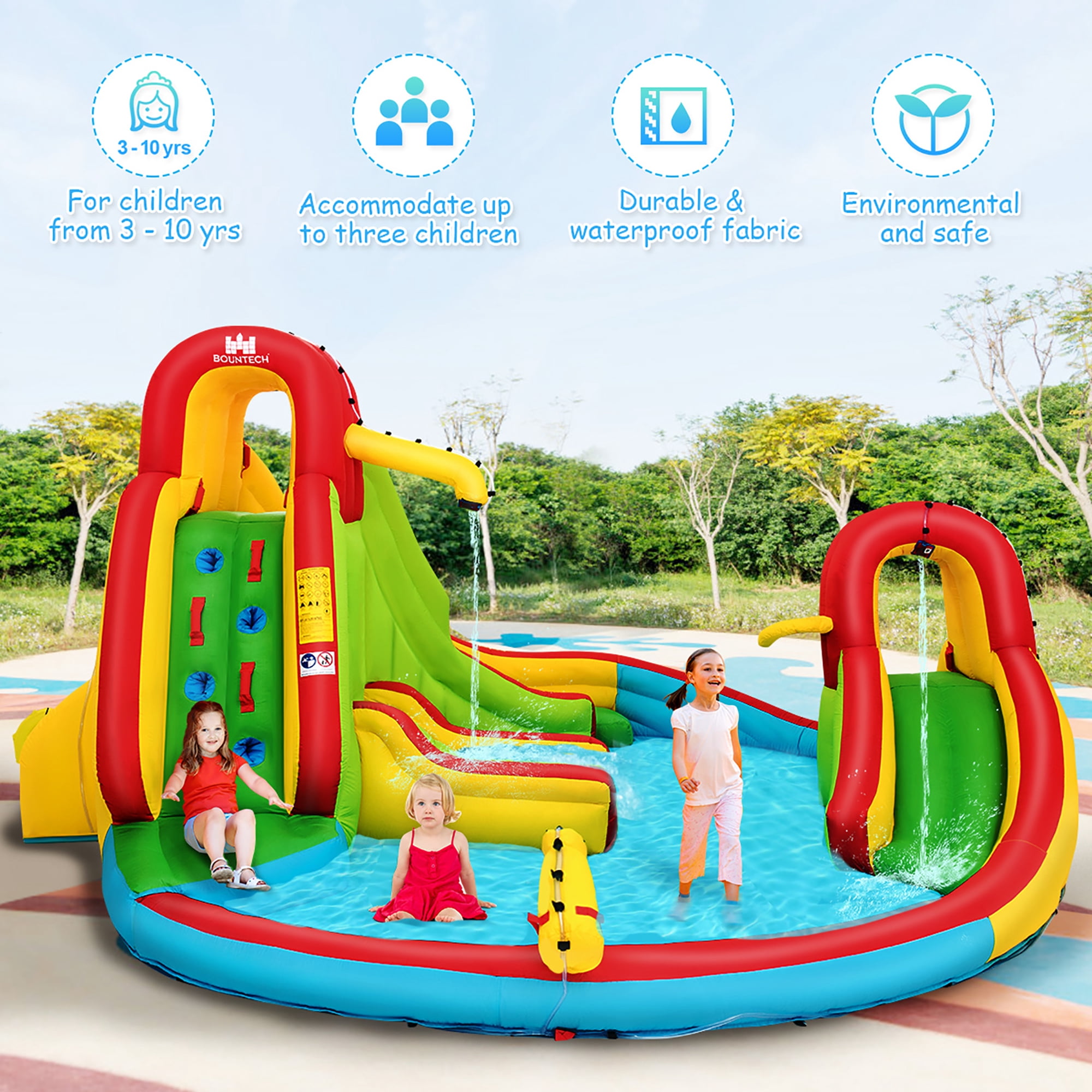 Costway Kids Inflatable Water Slide Bounce Park Splash Pool with Water Cannon & 550W Blower
