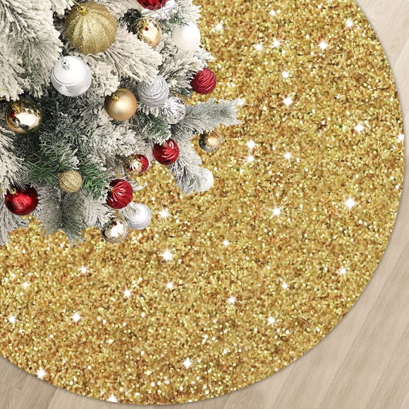Falda para árbol de Navidad MODFUNS, lentejuelas doradas, 116 cm de diámetro