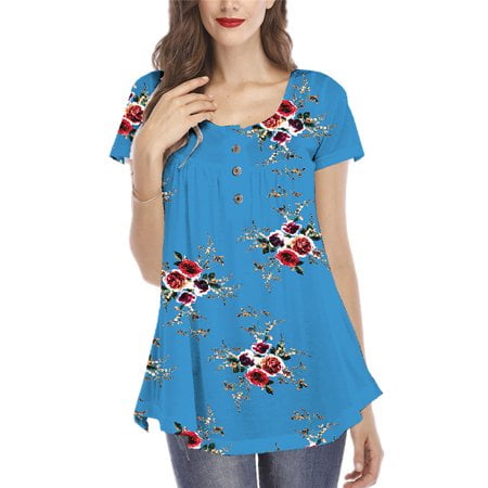 Sinhoon Womens Short Sleeve Round Neck Button Casual Blouse Summer T-Shirt