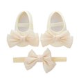 thumbnail image 6 of Newborn Baby Girl Princess Mary Jane Shoes Infant Bowknot Wedding Dress Flat Shoes with Headband Baby Girl's Baptism Christening Shoes Set, 6 of 9