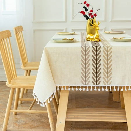 

Embroidery Tassel Tablecloth Cotton Linen Dust Proof Table Cover for Kitchen Dining Room Home Party Tabletop Decor Yening Yening