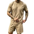 thumbnail image 2 of LEKWK Men Linen Sets Outfits 2 Piece Lightweight Loose Fit Solid Beach Vacation Summer Outfits Short Sleeve Crewneck Casual Tops and Drawstring Shorts, 2 of 6