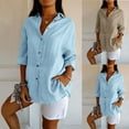 thumbnail image 7 of Lovskoo Womens Button Down Long Sleeve Shirt Collared Shirt Solid Color Trendy Button Casual Tops Blouse Blue, 7 of 7