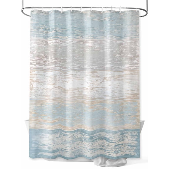 Boanket Polyester Fabric Blue Beige Farmhouse Shower Curtain, Vintage Wooden Striped Waterproof Bathtub Curtain Bathroom Decor Set with Hooks 72 x 78 Inches,