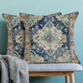 thumbnail image 2 of Boho Pillow Covers 18x18 Set of 2, Navy Blue Persian Carpet Boho Throw Pillow Covers Linen Farmhouse Vintage Monaco Rug Decor Cushion Case Boho Home Decor for Couch Sofa Outdoor, 2 of 6