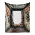 thumbnail image 1 of Modern Soft Flannel Fleece Throw Blanket, Abondoned Grunge Old Torn Interior 4 Side Brick Walls Cracks Rugged Rusty Photo, Cozy Plush for Indoor and Outdoor Use, 50" x 70", Grey Redwood, by Ambesonne, 1 of 6