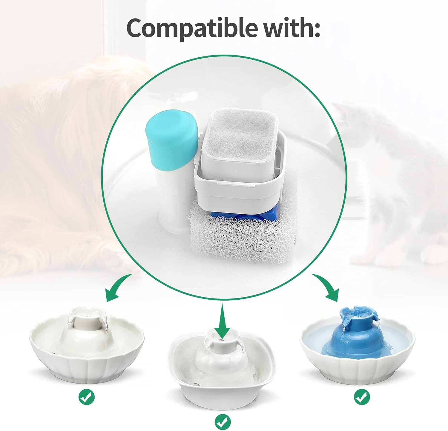 Ceramic Cat Water Fountain Replacement Filters, 16 Pack Pet Fountain Replacement Filters and 4 Pack Foam Filters for Tritone/Fiumi Ceramic Pet Lotus Ceramic Pet Drinking Fountain