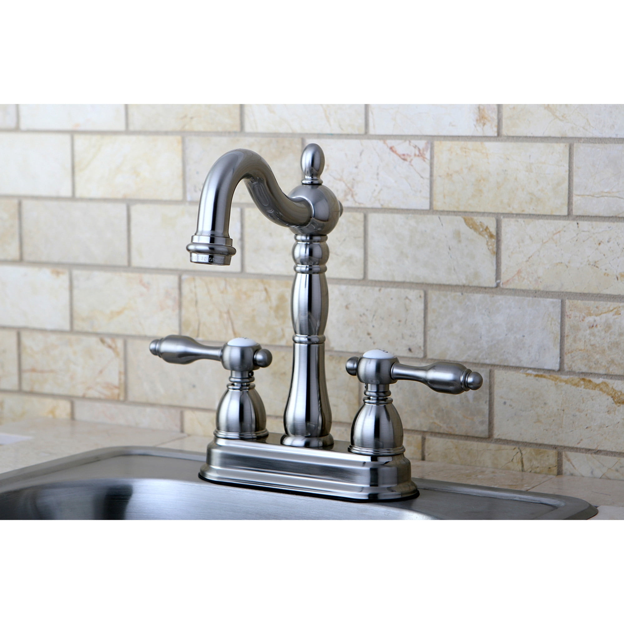 Kingston Brass KB1498TAL Tudor Two-Handle 2-Hole Deck Mount Bar Faucet in Brushed Nickel
