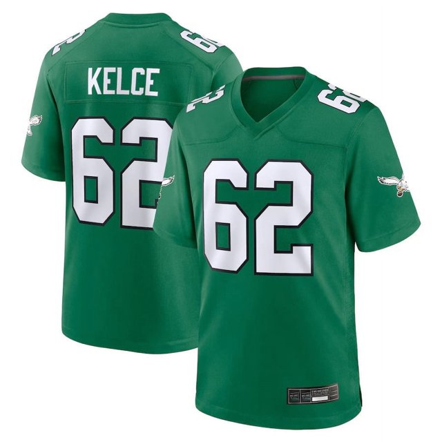 Youth Philadelphia Kelce 62 Kelly Green Stitched Game Player T-shirts, Small