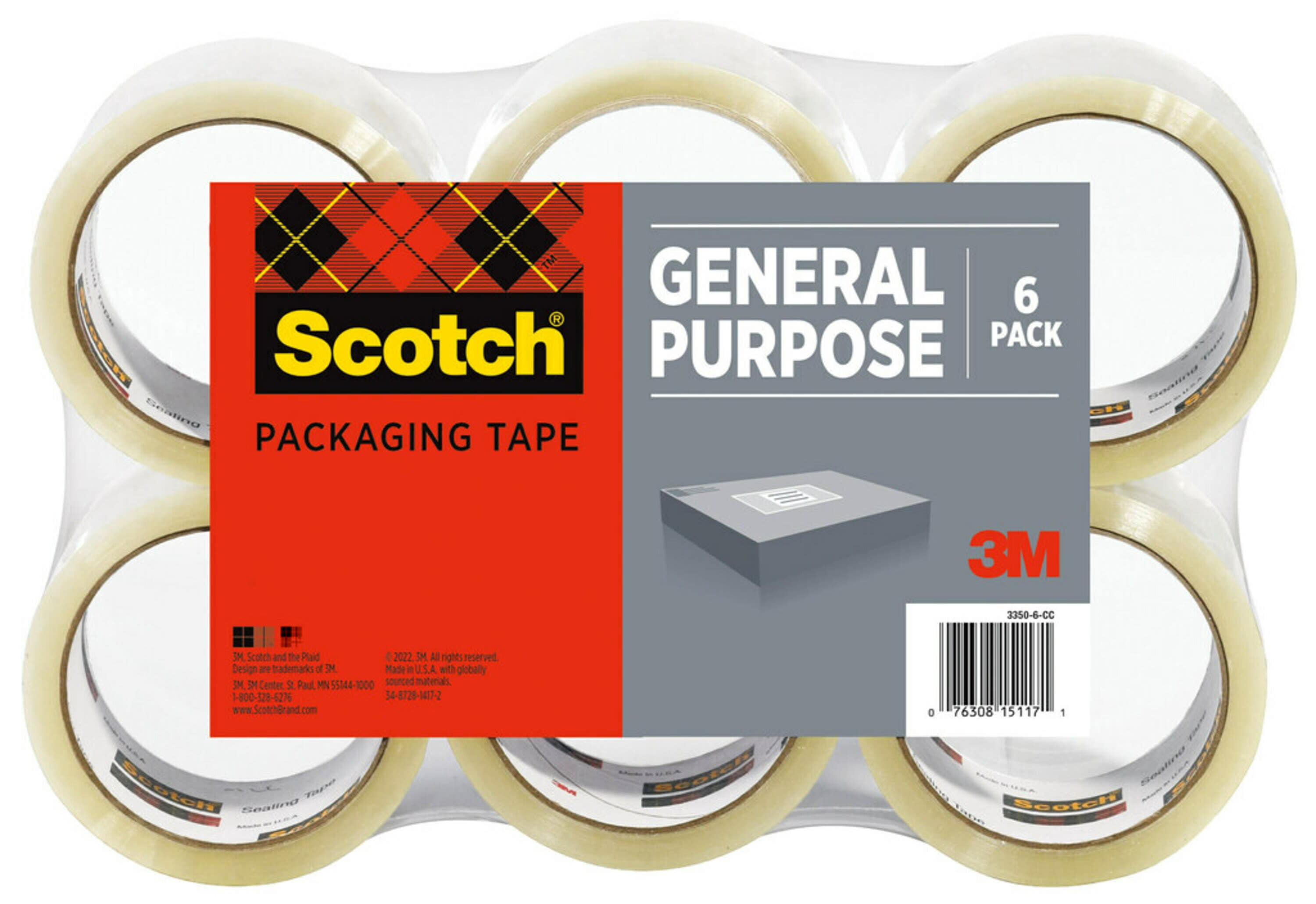 Scotch Light Duty Packaging Tape, Clear, 1.88" x 54.6 yds, 6 Rolls