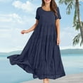 thumbnail image 2 of Prom Dresses 2025, Summer Elegant Casual Beach Maxi Dress Short Sleeve For Wedding Guest Easter Church Boho Vacation Cocktail Party Mother'S Day Loose Fit 4Th Dress Outfits (L, Dark Blue) ZMTing, 2 of 3
