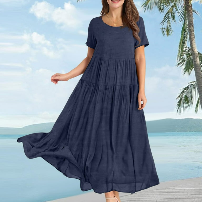 Wedding Guest Dresses For Women, 2025 Summer Elegant Casual Beach Maxi Dress  Short Sleeve Easter Church Boho Vacation Cocktail Party Mother'S Day Loose  Fit Dresses (XXL, Dark Blue) ZMTing - Walmart.com
