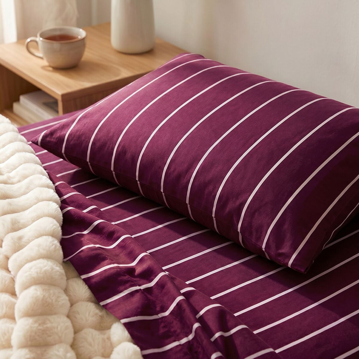Mainstays 100% Cotton 3-Piece 220 Thread Count Maroon and Pink Stripe 100% Peached Cotton Dreamy Soft Bed Sheet Set, Twin/Twin XL