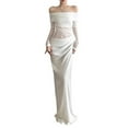 thumbnail image 3 of Women'S Mesh Off Shoulder Dress Elegant Sheer See Through Long Sleeve Ruched Bodycon Maxi Dresses White L, 3 of 9