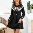thumbnail image 2 of Fesfesfes Kids Girls Cute Collar A-Line Dress Long Sleeve Solid Color Pleated Bodice Princess Party Outfit for Autumn Winter Ages 1-8 Years, 2 of 7
