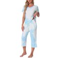 thumbnail image 4 of CONJUNTO DE PIJAMA PARA MUJERES INSPIRE CHIC Tie Dye de Manga Corta y Pantalones Capri con Bolsillos M Verde, 4 of 6