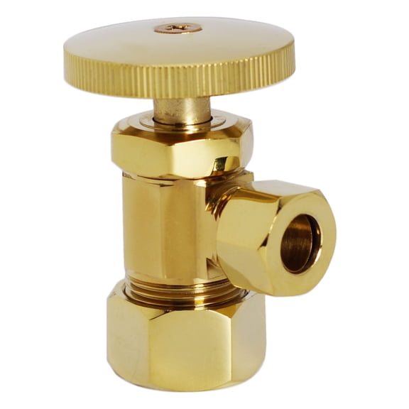 Westbrass A105-03 Round Handle Angle Stop Shut Off Valve, 1/2" Copper Pipe Inlet with 3/8" Compression Outlet, Polished Brass
