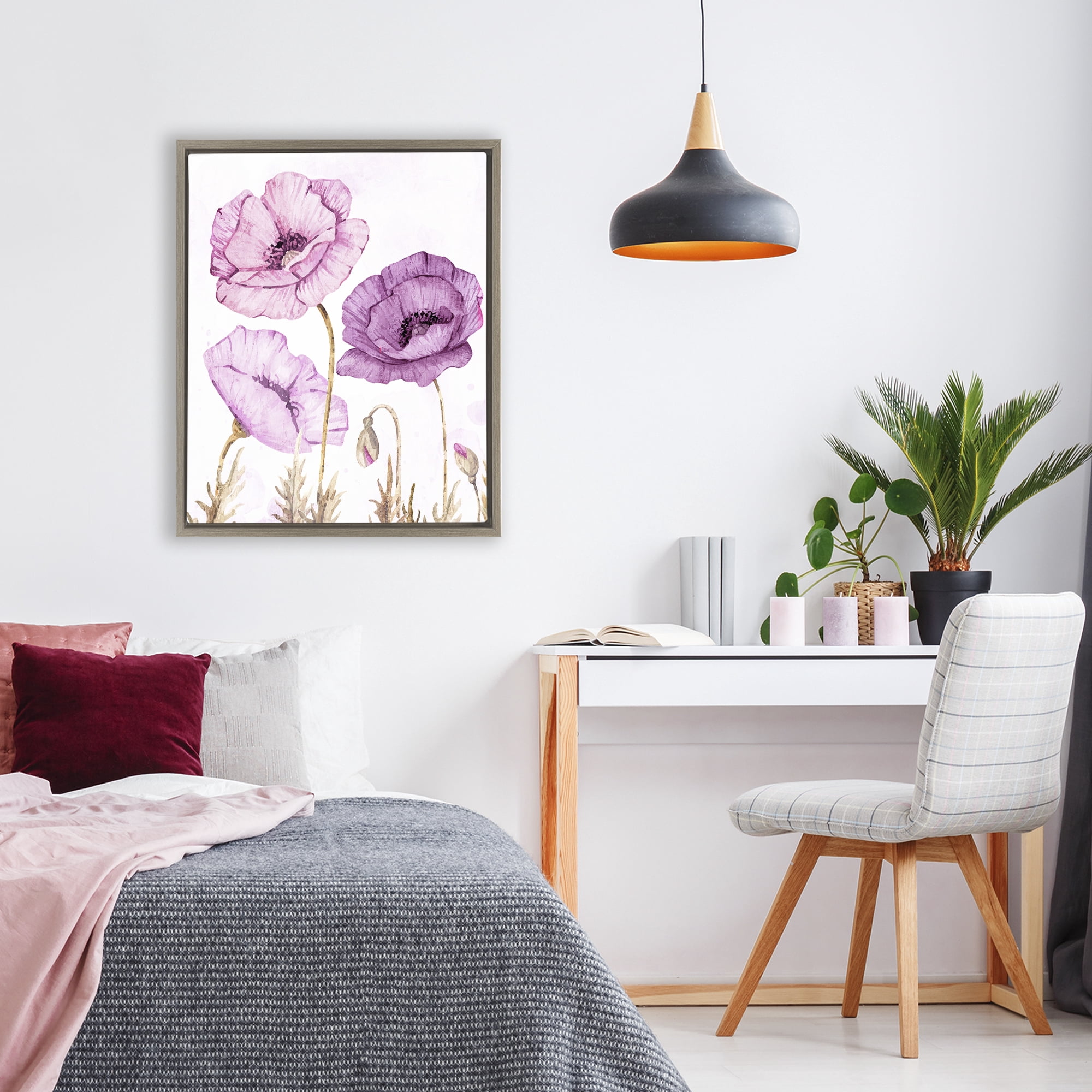 Stupell Industries Bright Poppies in Purple Brown Framed Floater Canvas Wall Art, design by Kim Allen
