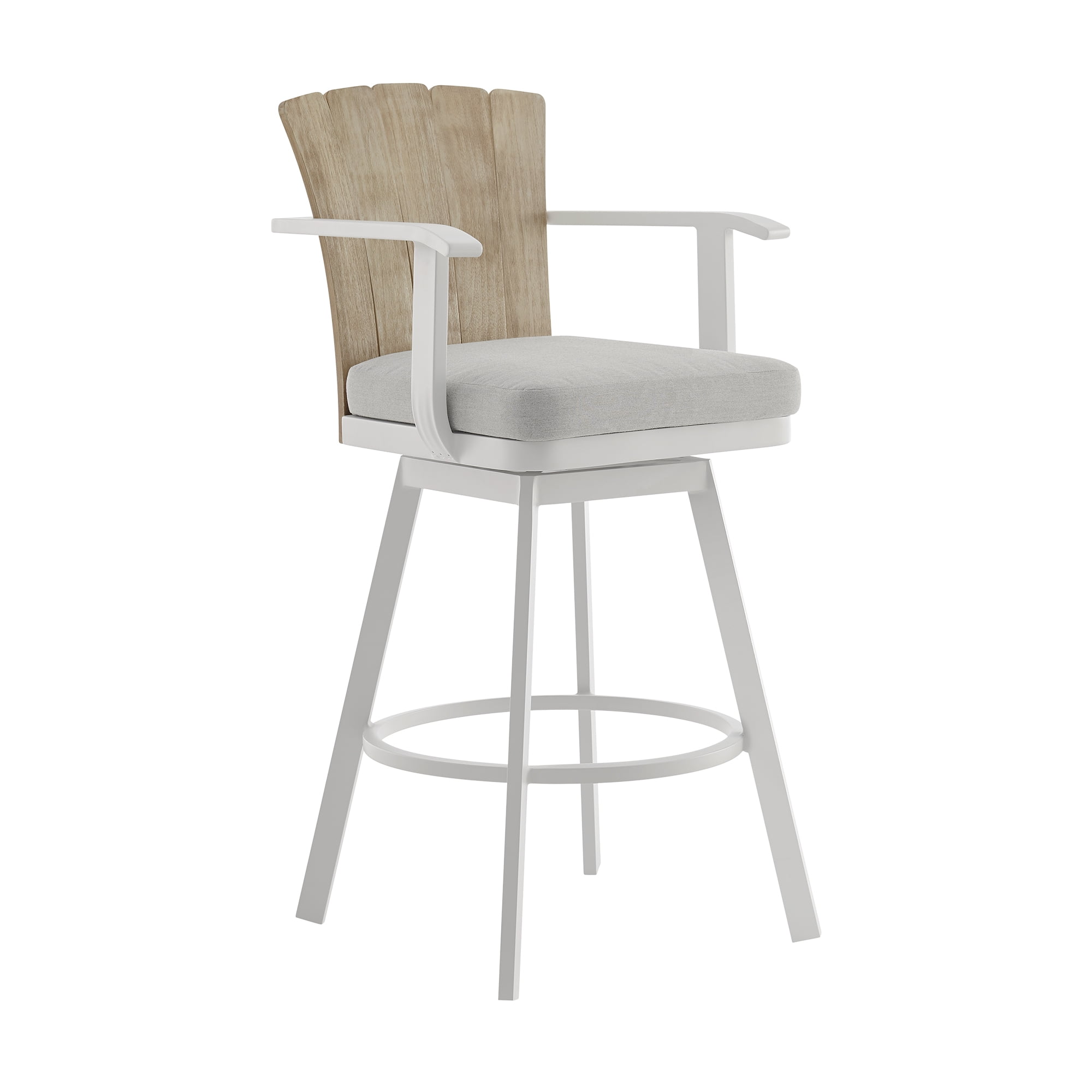 Hazel Outdoor Patio Swivel Counter Stool in Aluminum with Teak Wood and Argent Gray Cushion - Set of 4