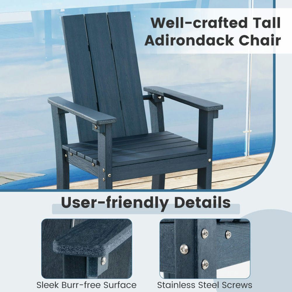 Demifill Tall Adirondack Chair Outdoor Bar Stool with Ergonomic Backrest, Patio Chair for Outdoor, Blue