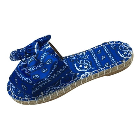 

〖Yilirongyumm〗 Blue 40 Sandals Women Leisure Women s Fashion Shoes Paisley Printed Bowknot Breathable Casual Slippers Women s Sandals