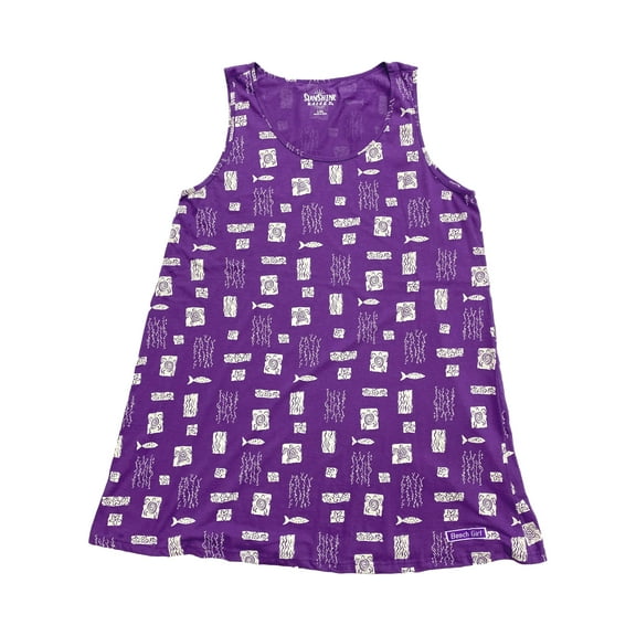 Sunshine Raised Womens Purple Fish Print Swim Cover-Up Tank Dress Small/Medium