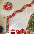 thumbnail image 2 of 24" Christmas Wreath for Front Door, Artificial Battery Operated Holiday Xmas Wreath with Red Flowers, Ribbon, Berries & Ornaments, Red Gold, 2 of 7