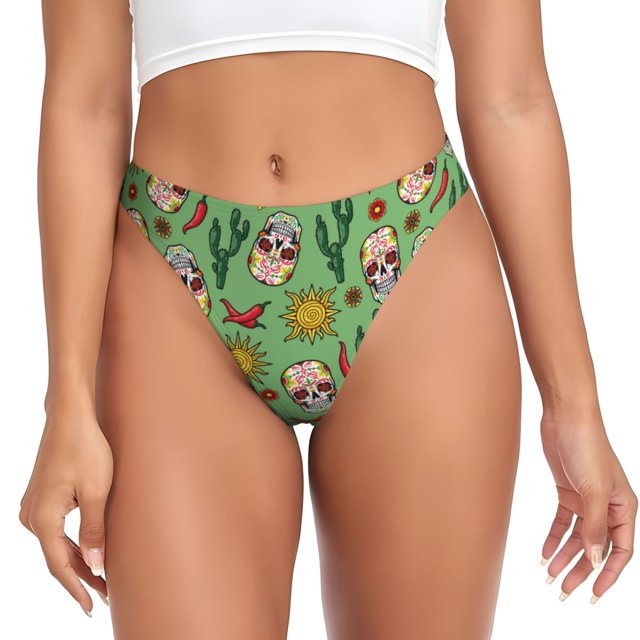 Balery Vintage Sugar Skull Tangas de Algodón para Mujer con Estampado – Ropa Interior Sexy, Transpirable, G-string-Large