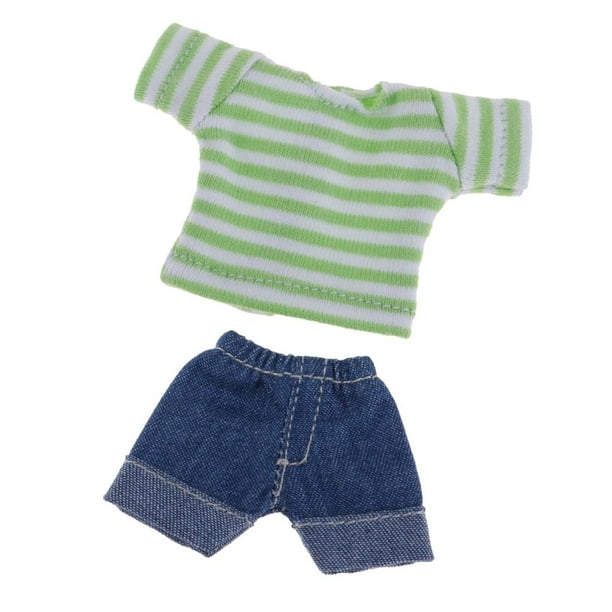 Ropa de Verano para Muñecas Baoblaze Conjunto de Camiseta a Rayas y Pantalones Cortos Verde
