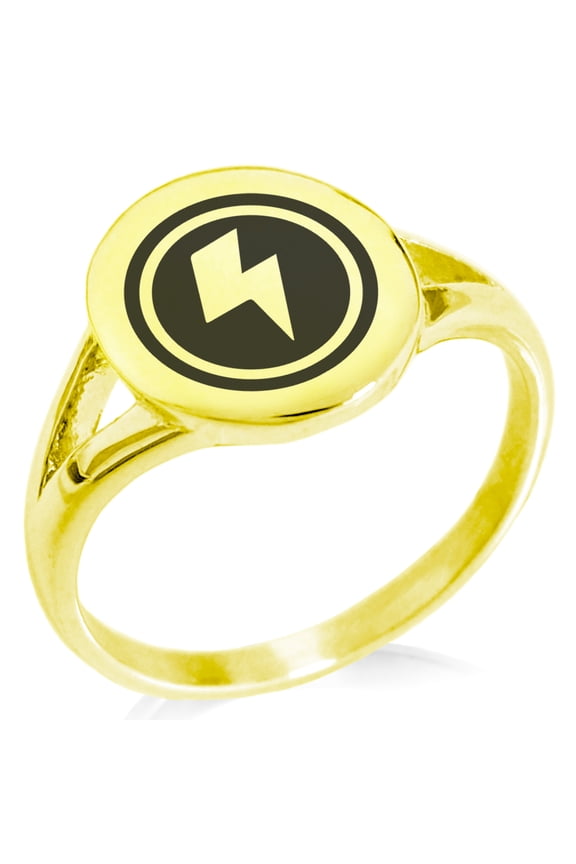 Stainless Steel Electric Element Rune Minimalist Oval Top Polished Statement Signet Ring