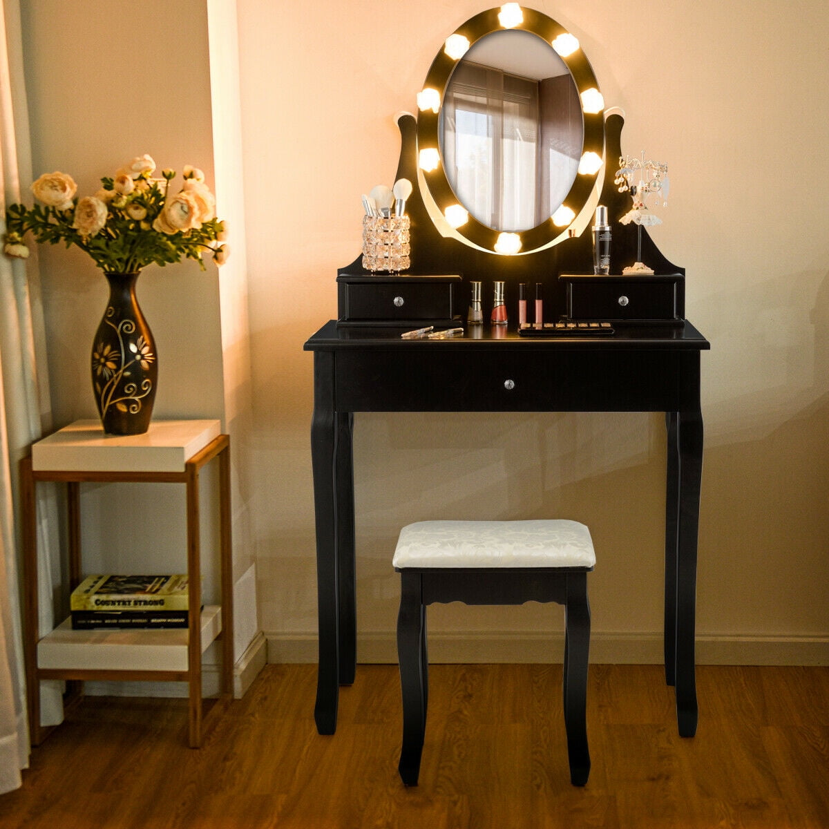 Gymax Bedroom Vanity Set Makeup, Lighted Bedroom Vanity