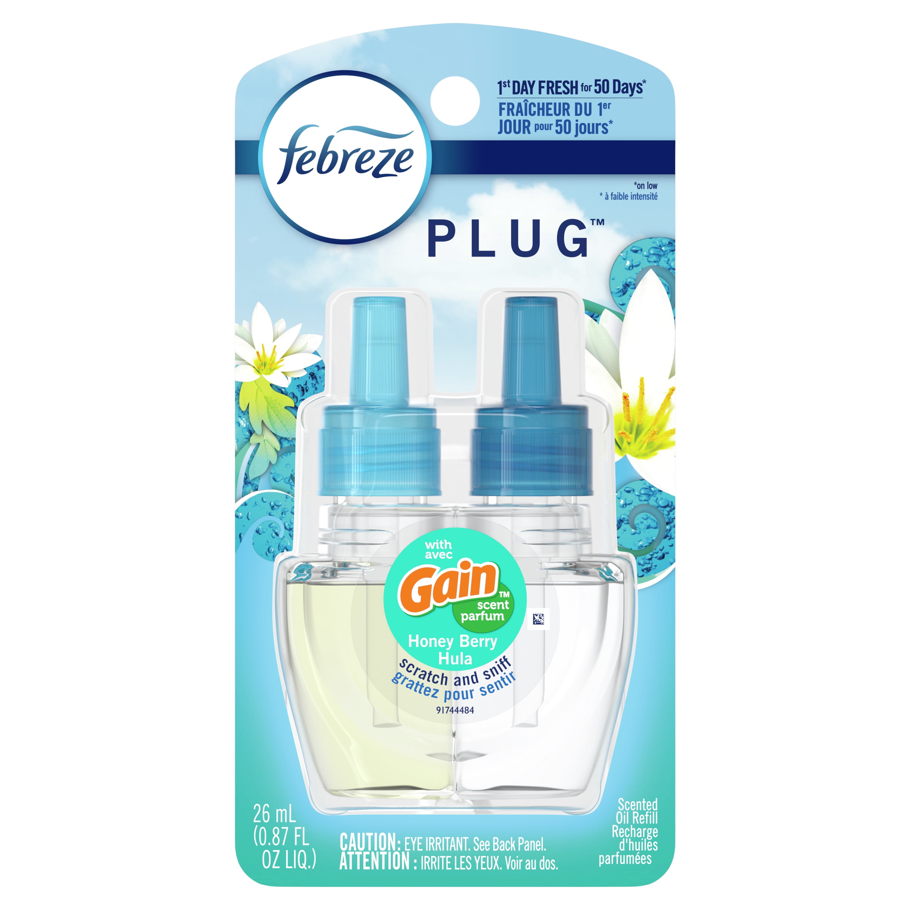 Febreze Odor-Eliminating Fade Defy PLUG Air Freshener Gain Honey Berry Hula, .87 fl oz Oil Refill
