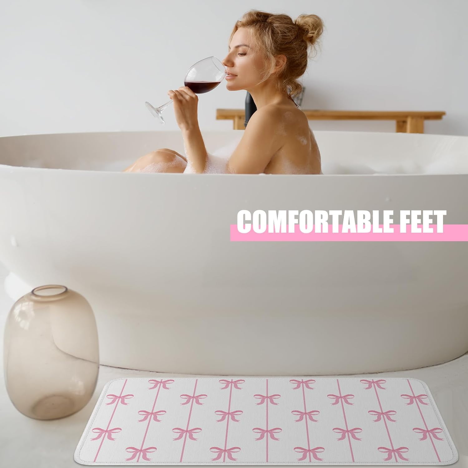 Pink Bow Knot Shower Curtain Set 4 Pcs Coquette Bow Bathroom Decor Set with Rugs Romantic Pink Aesthetic Bathroom Curtain with 12 Hooks for Women